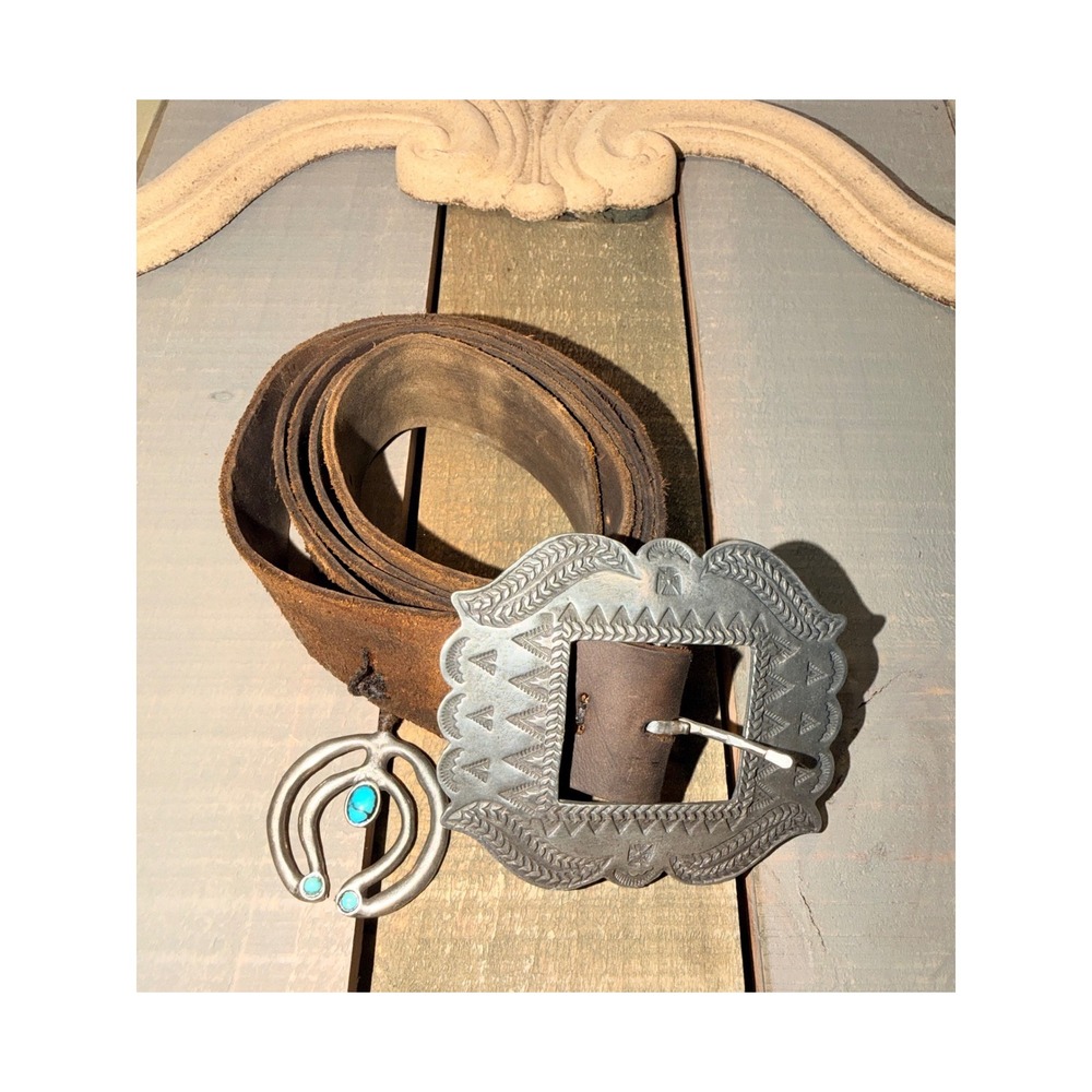 Adrienne Teeguarden Pewter Silver Turquoise Concho Eagle Leather‎ Belt Buckle